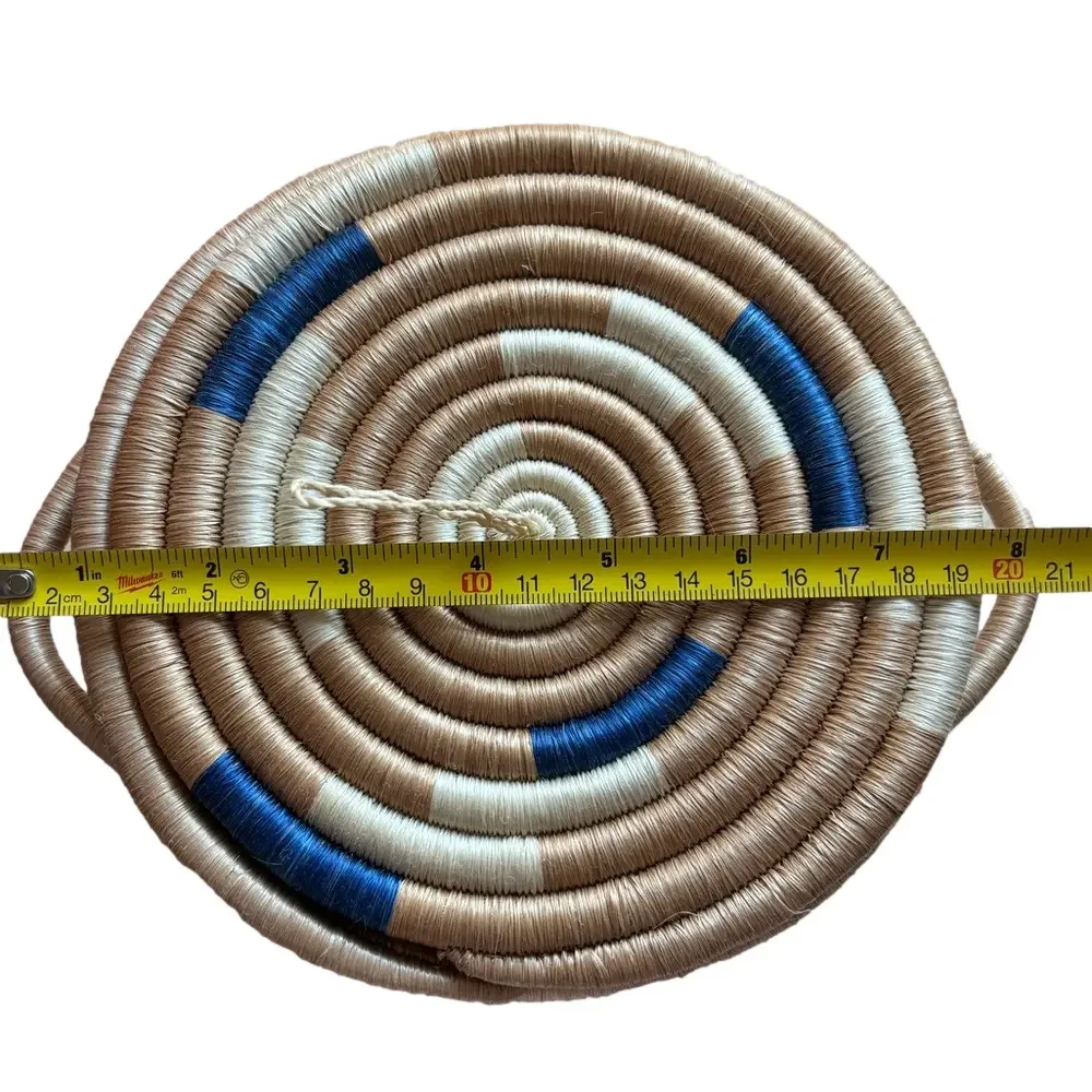 Handwoven Rwandan Lidded Basket Blue & Natural Fair Trade Storage Basket